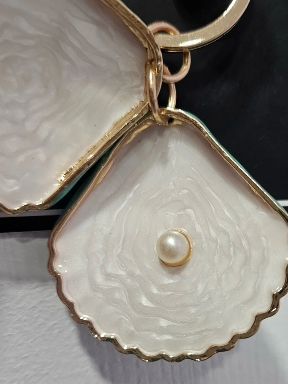 Turquoise Shell Keychain Bag Charm with Rhinestones - Picture 4 of 4